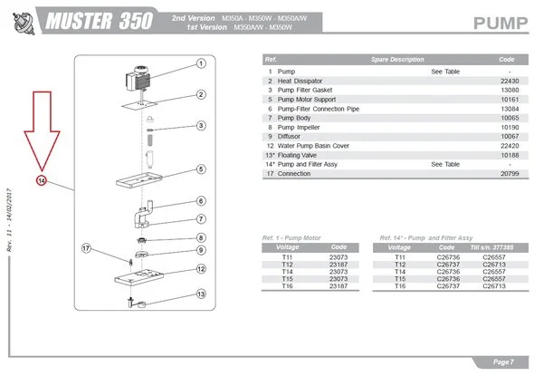 Помпа в сборе с фильтром C26736 для льдогенератора т.м. BREMA серии Muster
